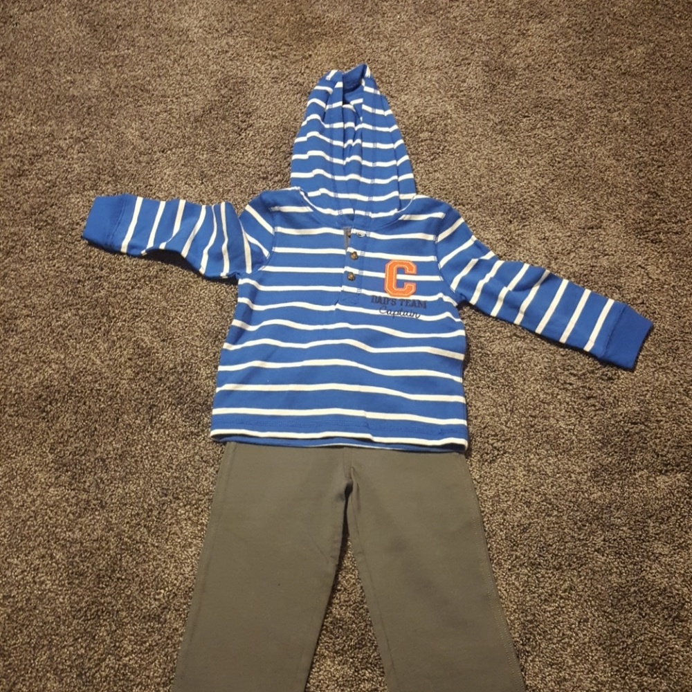 Carter's 2pc boy sweatpant set blue w/stripes 24mo